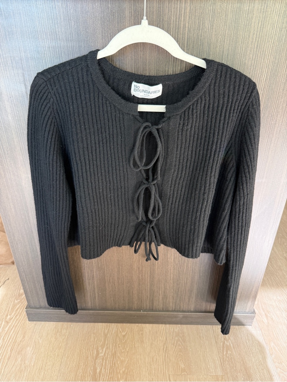 No Boundaries Lace-Up Ribbed Cardigan in Black Size XL Like New